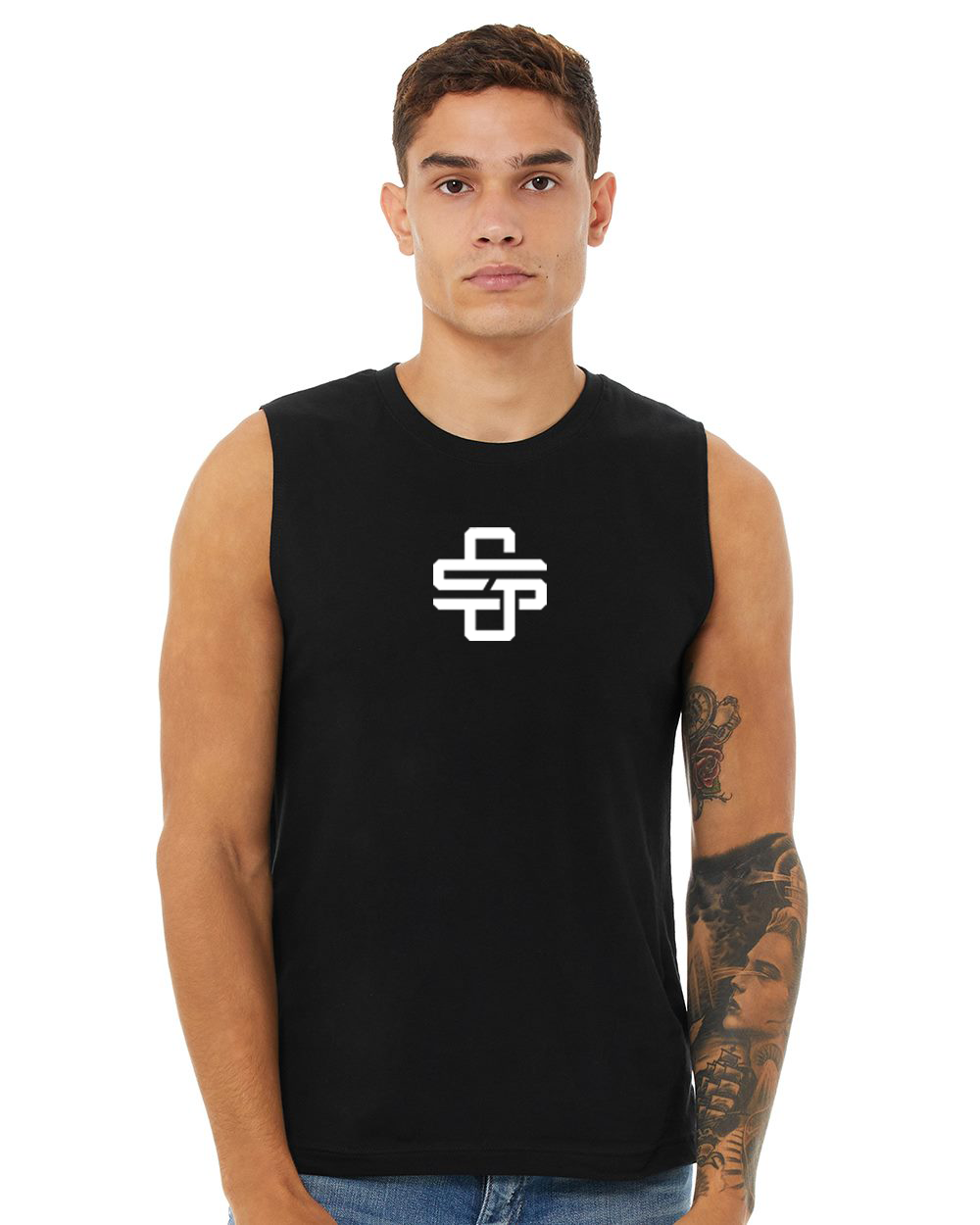Grover Street Bear with Monogram Logo Muscle Tee